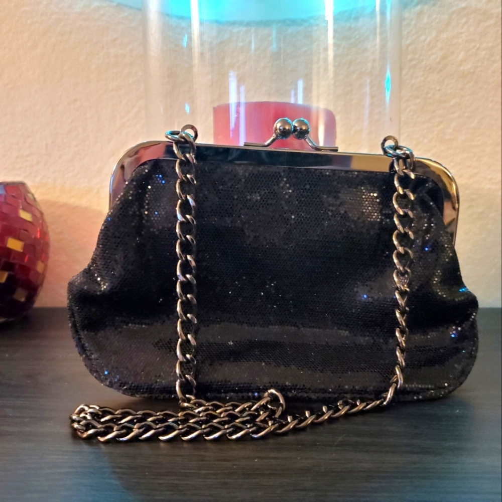 Express Black Sequin Clutch